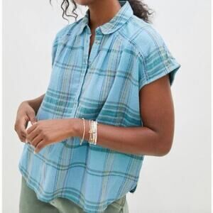 Pilcro Blue Plaid Blouse